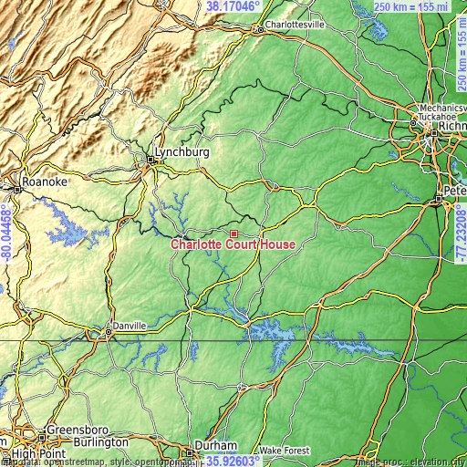 Topographic map of Charlotte Court House