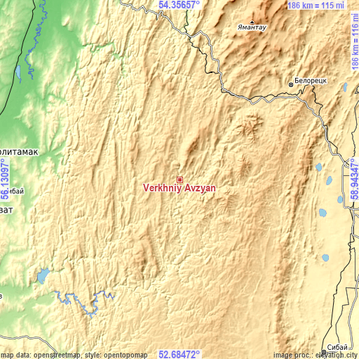 Topographic map of Verkhniy Avzyan