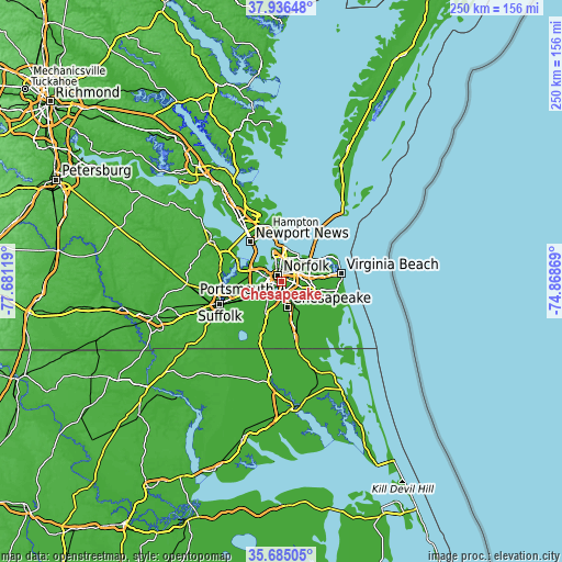 Topographic map of Chesapeake