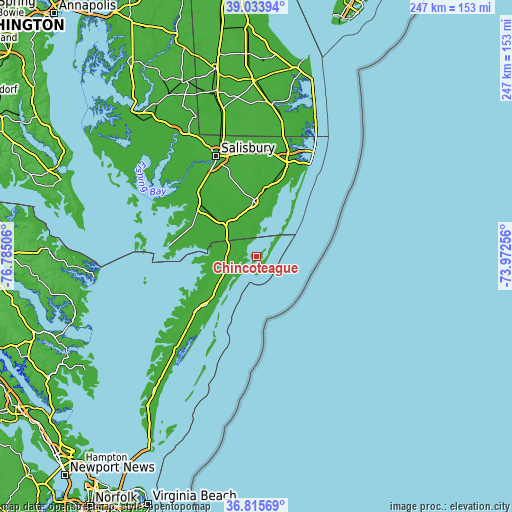 Topographic map of Chincoteague