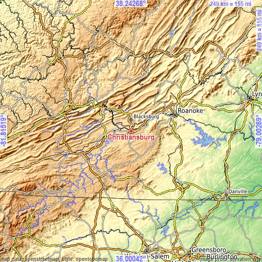 Topographic map of Christiansburg