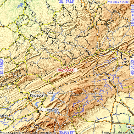 Topographic map of Claypool Hill