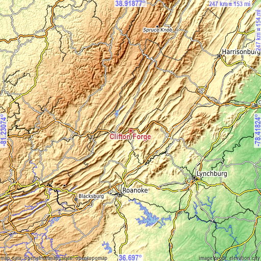 Topographic map of Clifton Forge