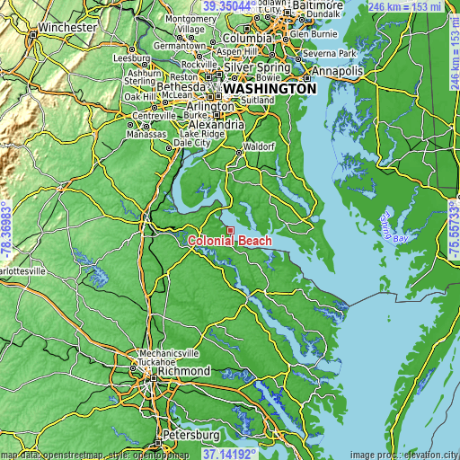 Topographic map of Colonial Beach