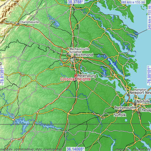 Topographic map of Colonial Heights