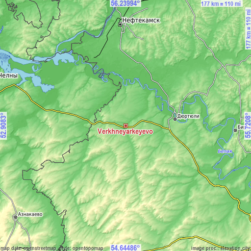 Topographic map of Verkhneyarkeyevo