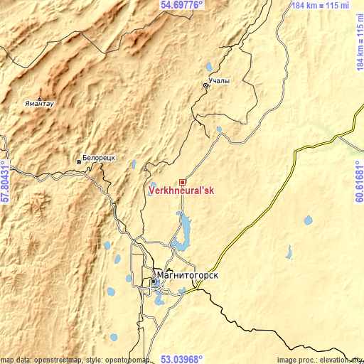 Topographic map of Verkhneural’sk