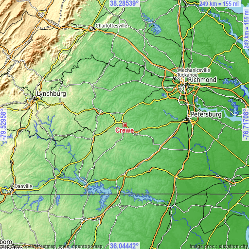 Topographic map of Crewe