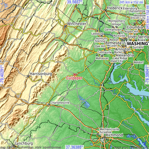 Topographic map of Culpeper