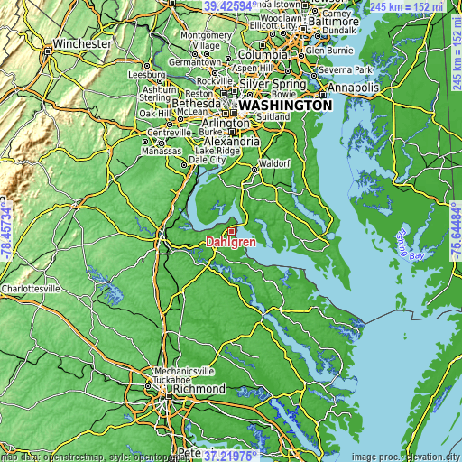 Topographic map of Dahlgren