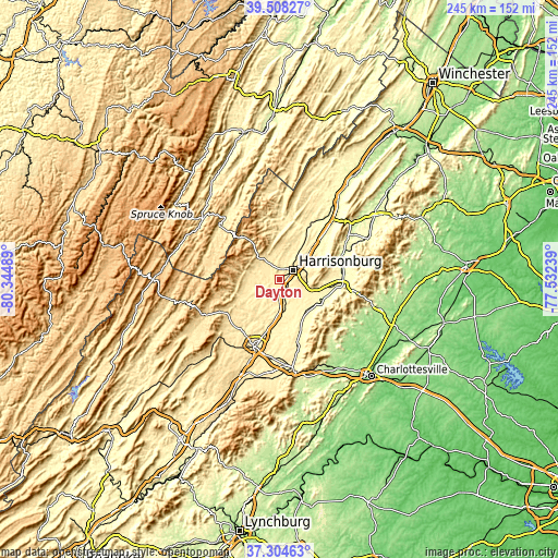 Topographic map of Dayton