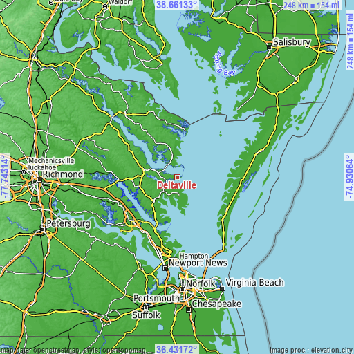 Topographic map of Deltaville