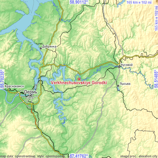 Topographic map of Verkhnechusovskiye Gorodki