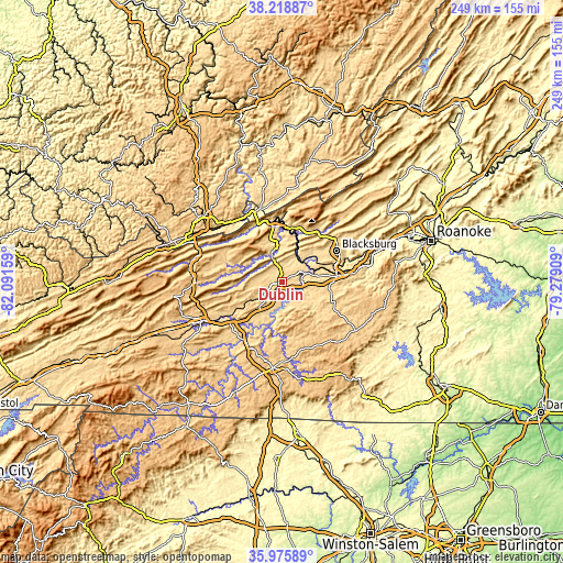 Topographic map of Dublin