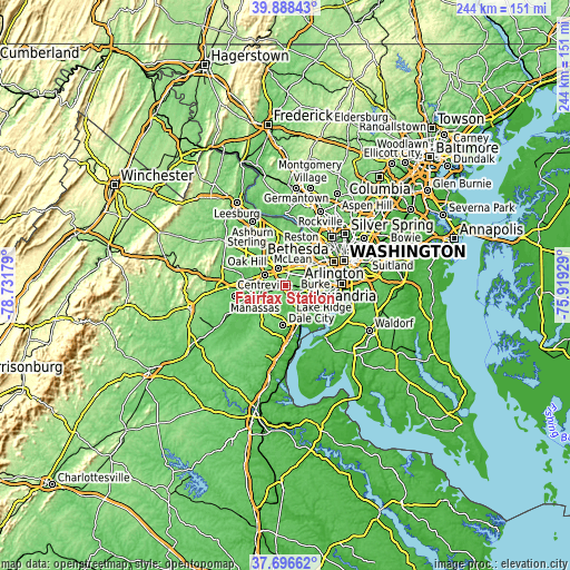 Topographic map of Fairfax Station