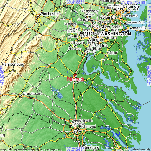 Topographic map of Falmouth