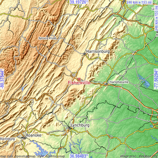 Topographic map of Fishersville