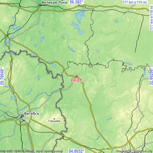 Topographic map of Velizh