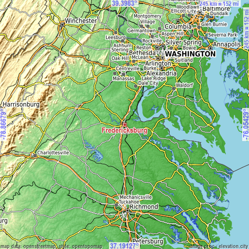 Topographic map of Fredericksburg