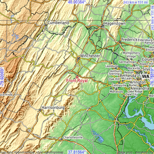 Topographic map of Front Royal