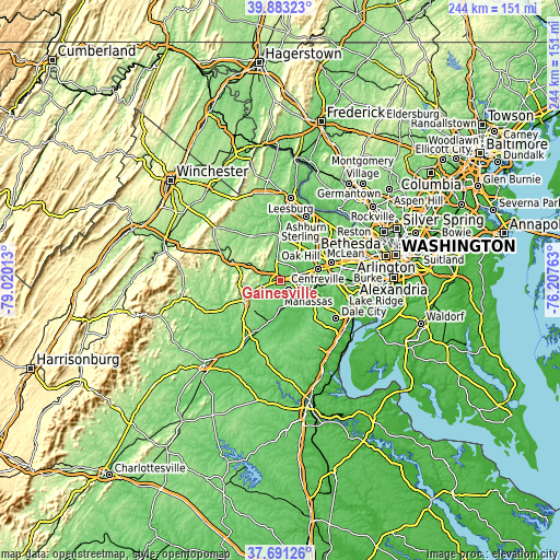 Topographic map of Gainesville