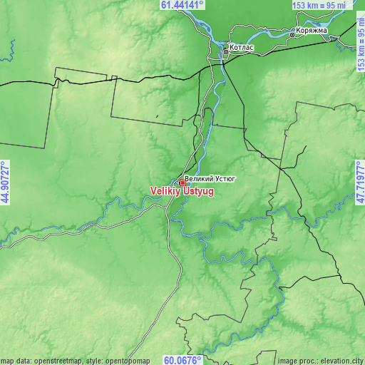 Topographic map of Velikiy Ustyug