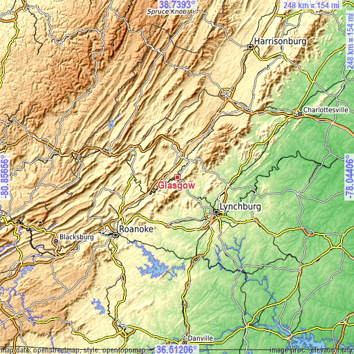 Topographic map of Glasgow