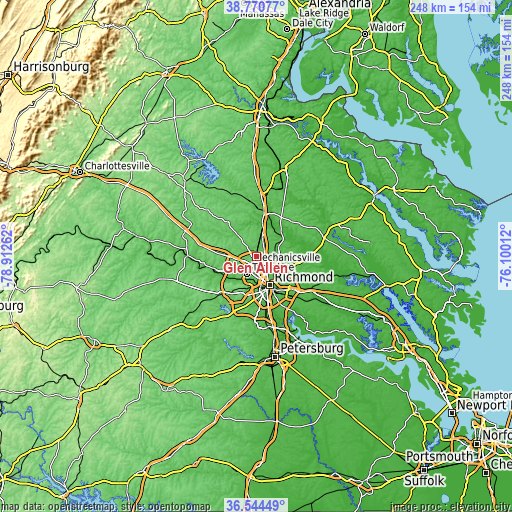 Topographic map of Glen Allen