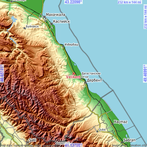 Topographic map of Velikent