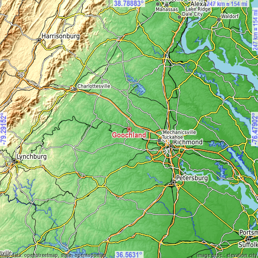 Topographic map of Goochland