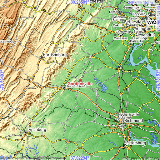 Topographic map of Gordonsville