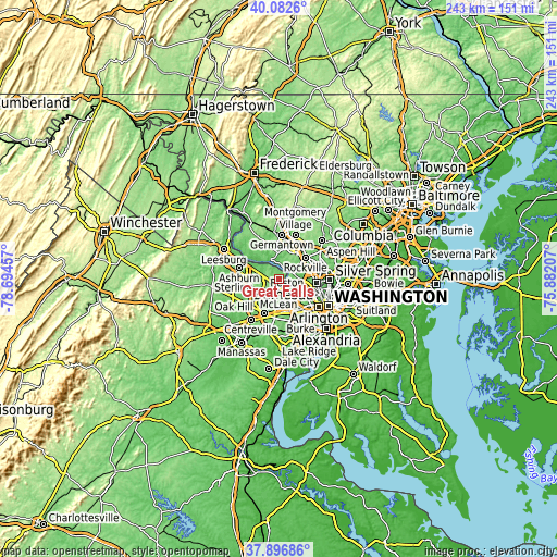 Topographic map of Great Falls