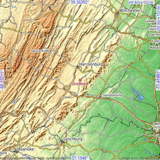 Topographic map of Grottoes