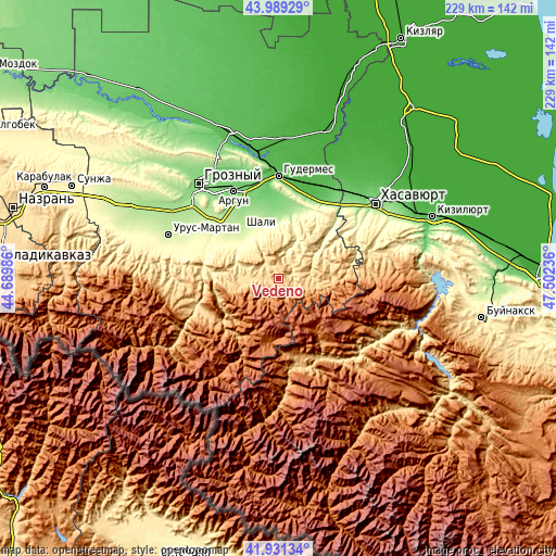 Topographic map of Vedeno