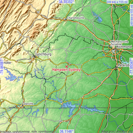 Topographic map of Hampden Sydney