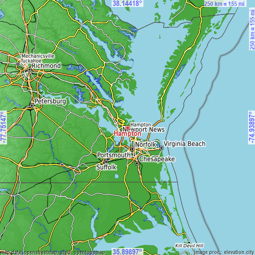 Topographic map of Hampton