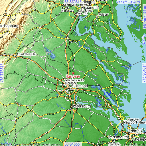 Topographic map of Hanover