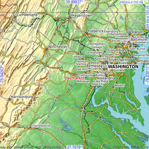 Topographic map of Haymarket