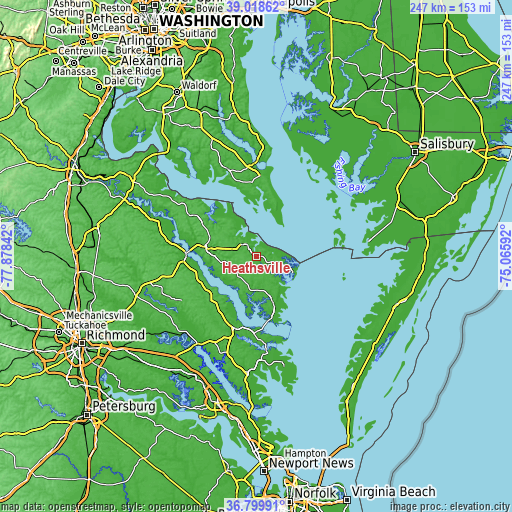 Topographic map of Heathsville