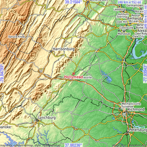 Topographic map of Hollymead