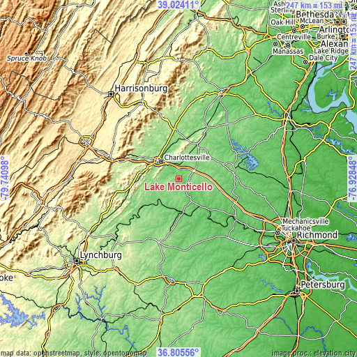 Topographic map of Lake Monticello