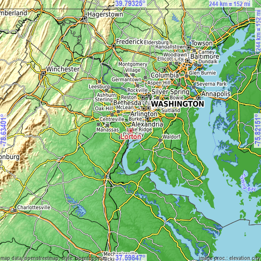 Topographic map of Lorton