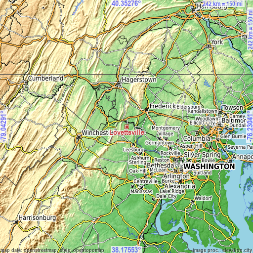 Topographic map of Lovettsville