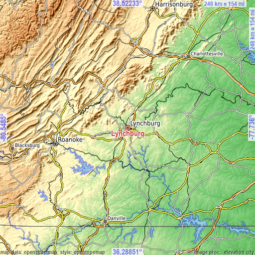 Topographic map of Lynchburg