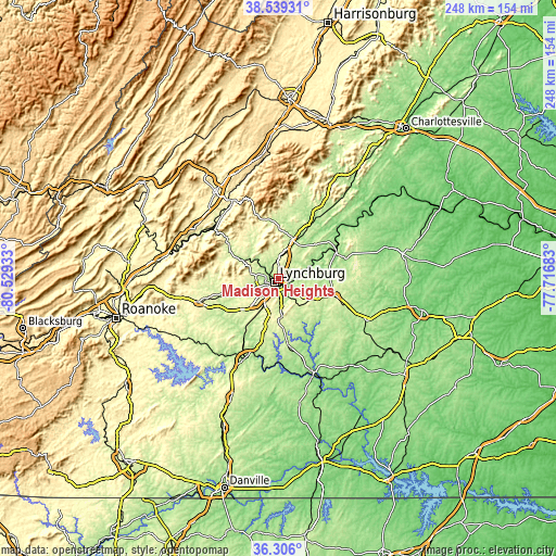 Topographic map of Madison Heights