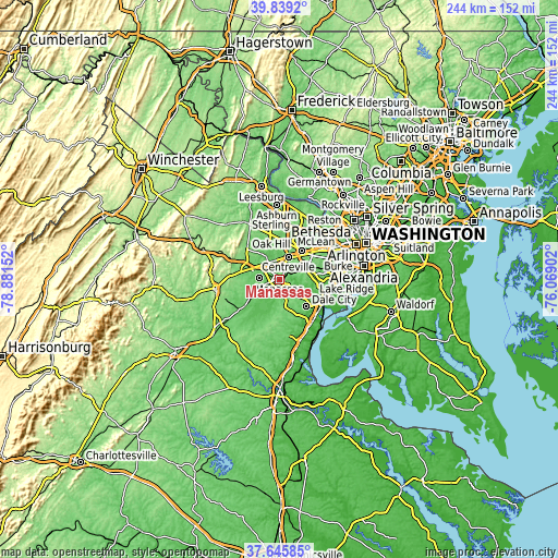 Topographic map of Manassas