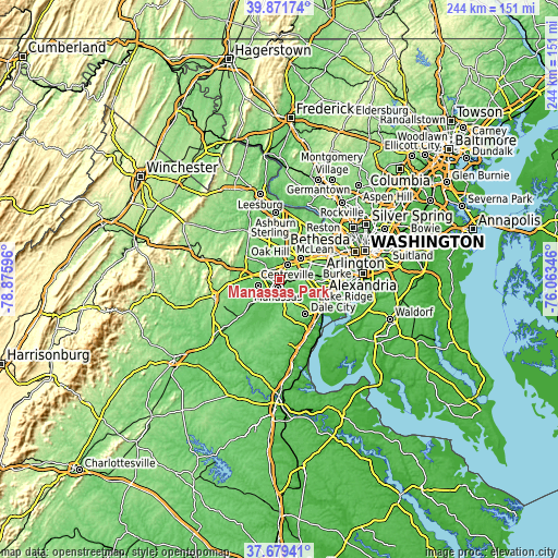 Topographic map of Manassas Park