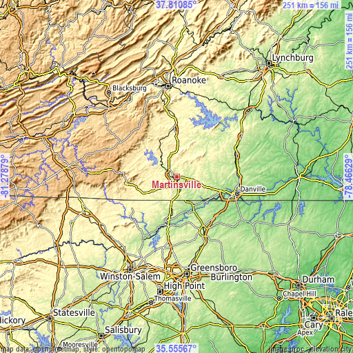 Topographic map of Martinsville