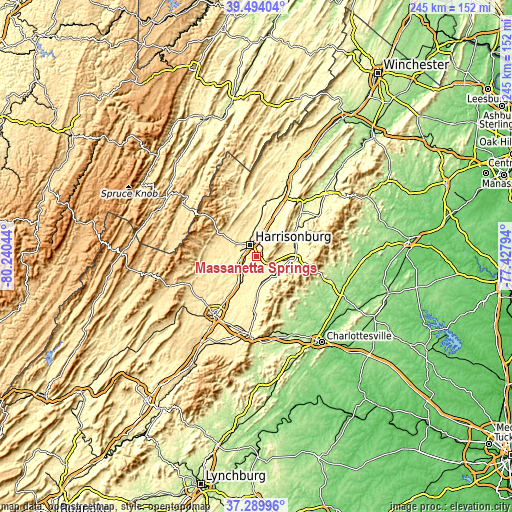 Topographic map of Massanetta Springs