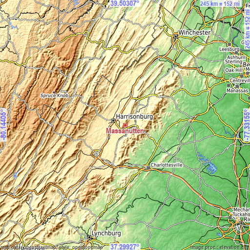 Topographic map of Massanutten